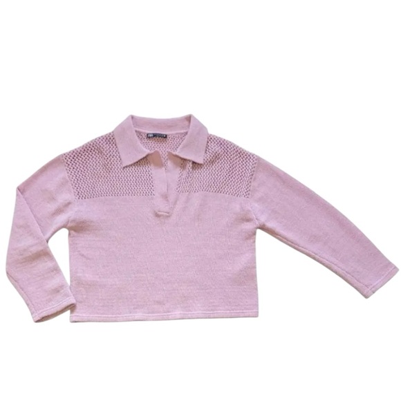 ZARA NWOT Women’s Perforated Chenille Light Pink Cut Out Balletcore Sweater - Picture 2 of 6